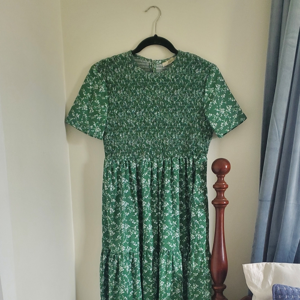 Green Dainty Floral Cottagecore Maxi Dress